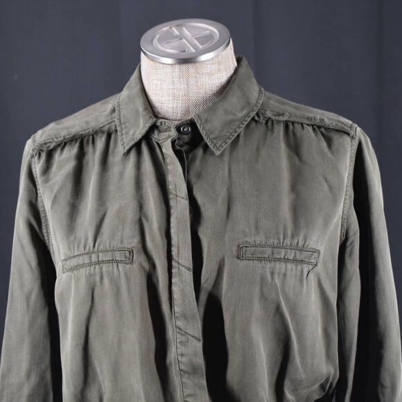Etienne Marcel Military Style Green Button Up Dress- S - Picture 5 of 8